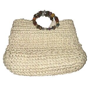 Woman’s Cappelli Straworld W/ Beautiful Multicolor Ring Handle Straw Purse